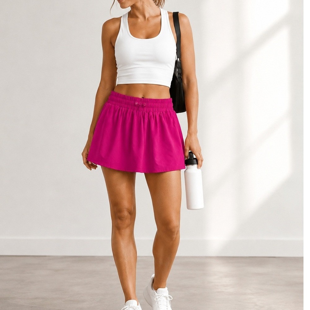 SSYS The Label L Athletic Skort Hot Pink Pocket Activewear Mini Skirt Pickleball